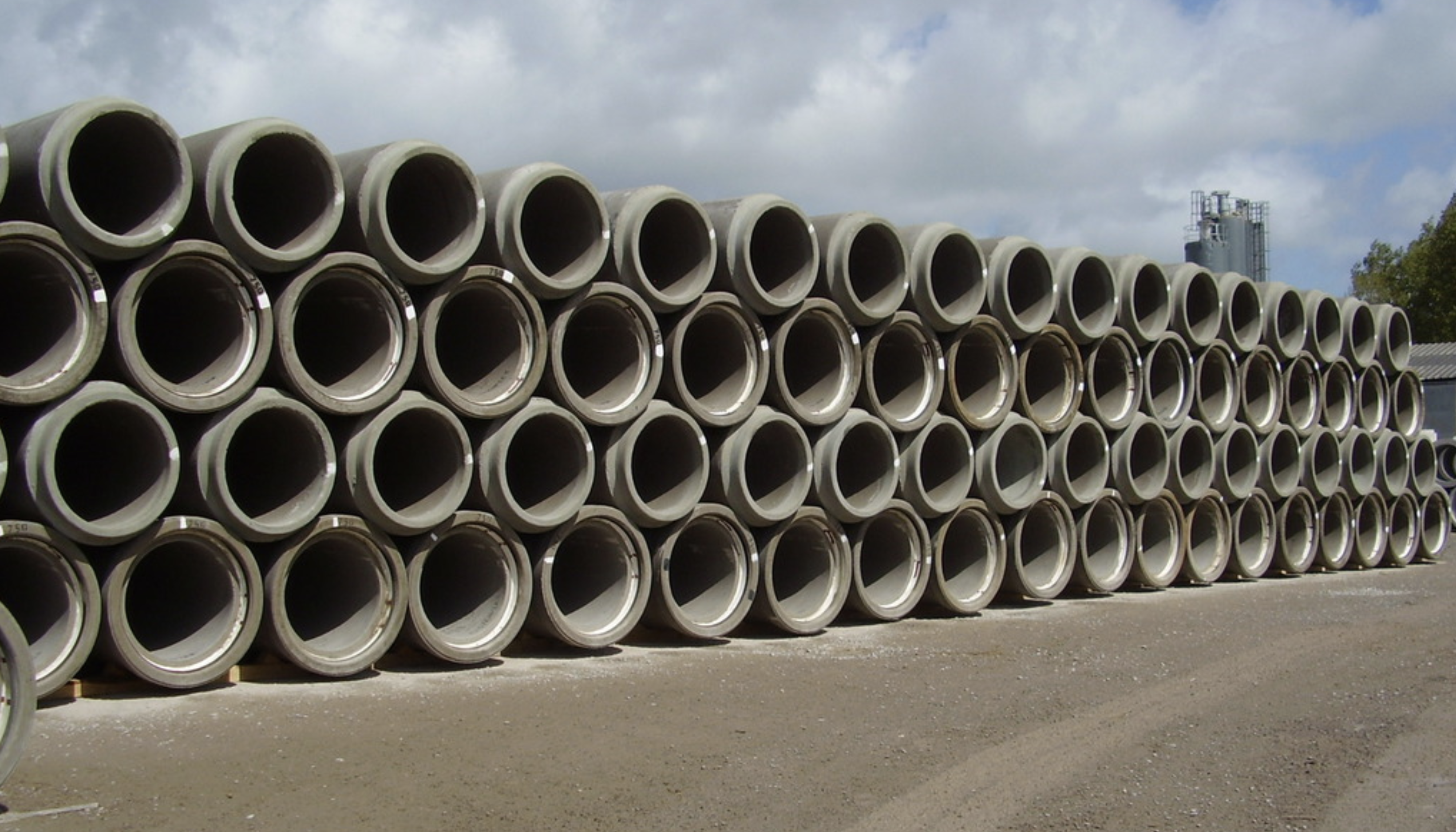 RCC pipe stacks at Amaravati RCC Pipes manufacturing yard